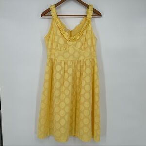 🌼 Soft Yellow Swiss Dot Ruffle Midi Dress | London Times | Size 12